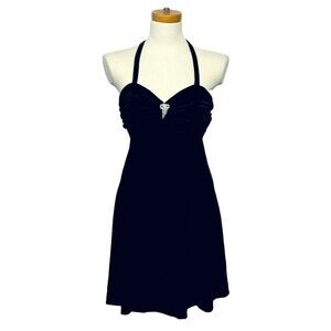 Vintage Pat Richards Little Black Velvet Dress w Rhinestone Sparkle Detail M USA